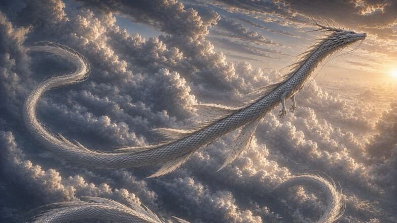 Dream Serpent's namesake: a silver serpent-dragon winding through sunlit clouds, from the project README