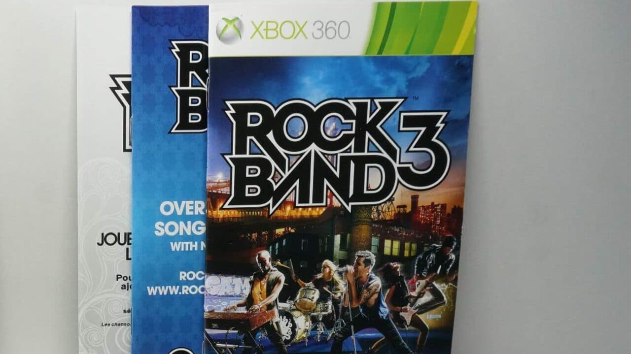 Retail box art for Rock Band 3 on Xbox 360